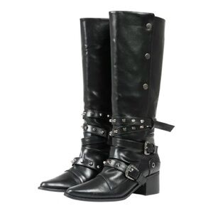 Black Studded Knee-High Boots